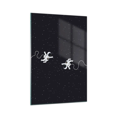 Impression sur verre - Image sur verre - Des astronautes flottant dans l'espace sur fond d'étoiles - 70x100cm - Sortie cosmique - Décoration murale moderne pour le salon et la chambre ARTTOR