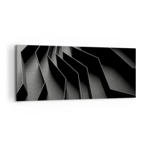 Impression sur toile - Image sur toile - Abstraction en noir et blanc avec des structures géométriques - 120x50cm - Ordre spatial - Décoration murale moderne pour le salon et la chambre ARTTOR