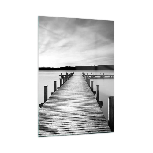 Impression sur verre - Image sur verre - Une jetée en bois mène au loin à travers un lac calme - 50x70cm - Au point d'eau - la paix - Décoration murale moderne pour le salon et la chambre ARTTOR