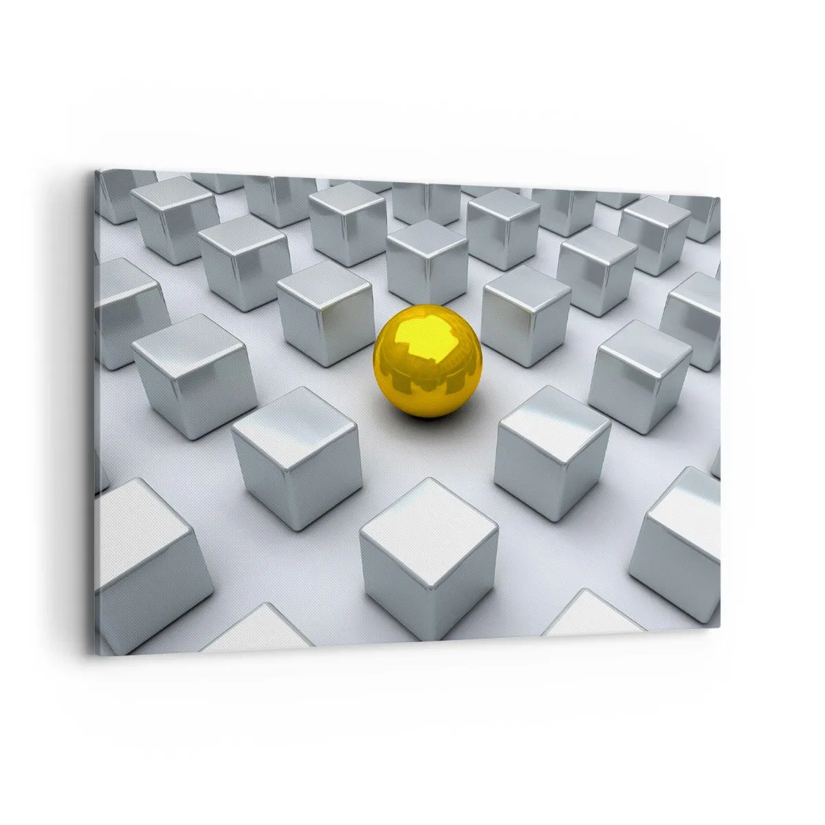 Impression sur toile - Image sur toile - Une sphère dorée se détachant parmi les cubes d'argent - 100x70cm - Pourquoi moi? Composition géométrique - Décoration murale moderne pour le salon et la chambre ARTTOR