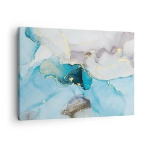 Impression sur toile - Image sur toile - Abstraction dans les tons de bleu et d'or avec des lignes subtiles - 70x50cm - Etude de la rencontre gris et turquoise - Décoration murale moderne pour le salon et la chambre ARTTOR