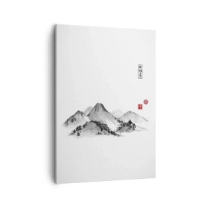 Impression sur toile - Image sur toile - Paysage de montagne traditionnel dans le style de la peinture à l'encre japonaise - 50x70cm - Au-delà de la distance - Décoration murale moderne pour le salon et la chambre ARTTOR