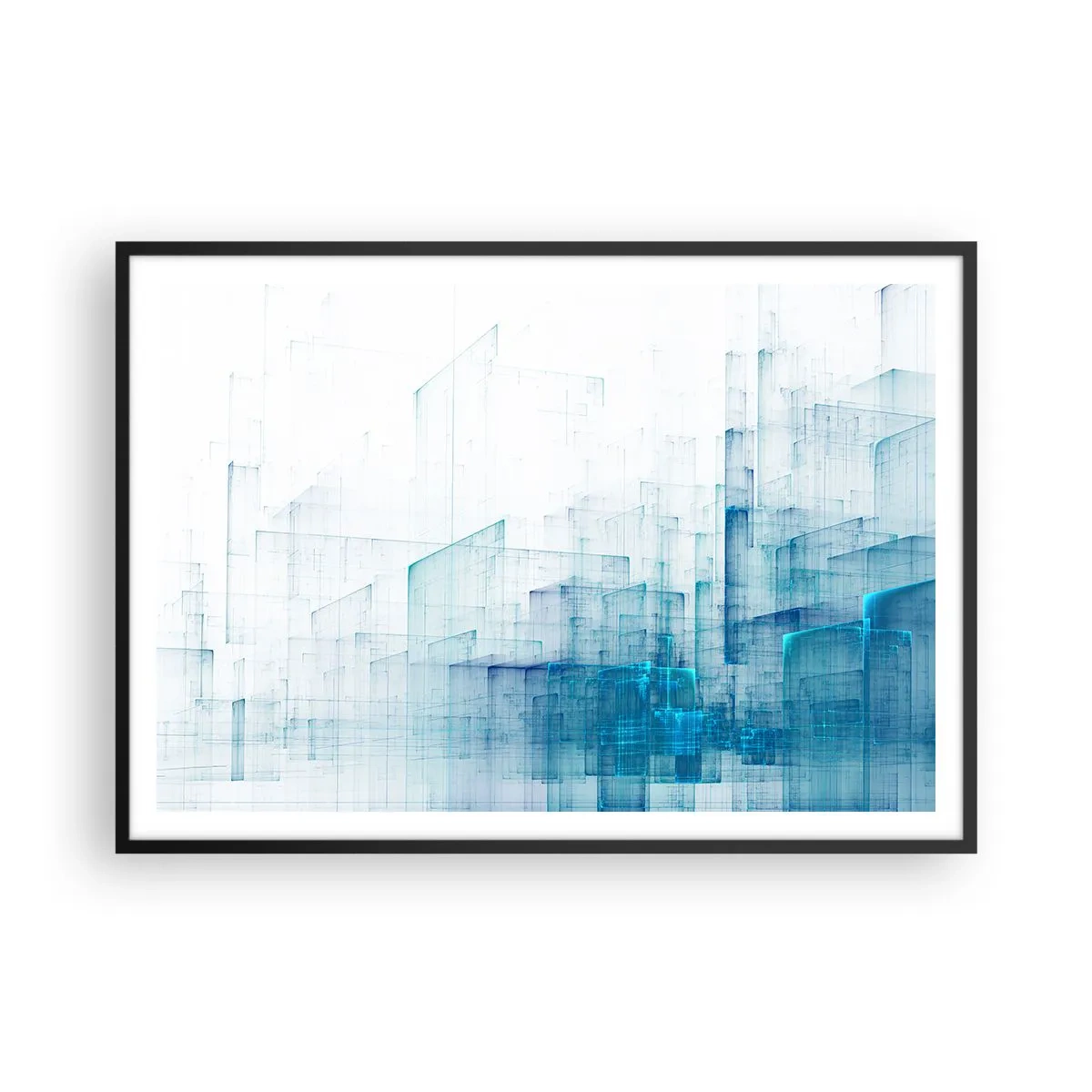 Affiche dans un cadre noir - Poster - Formes géométriques abstraites dans des tons de bleu - 100x70cm - Comment l’espace s’est formé - Décoration murale moderne pour le salon et la chambre ARTTOR