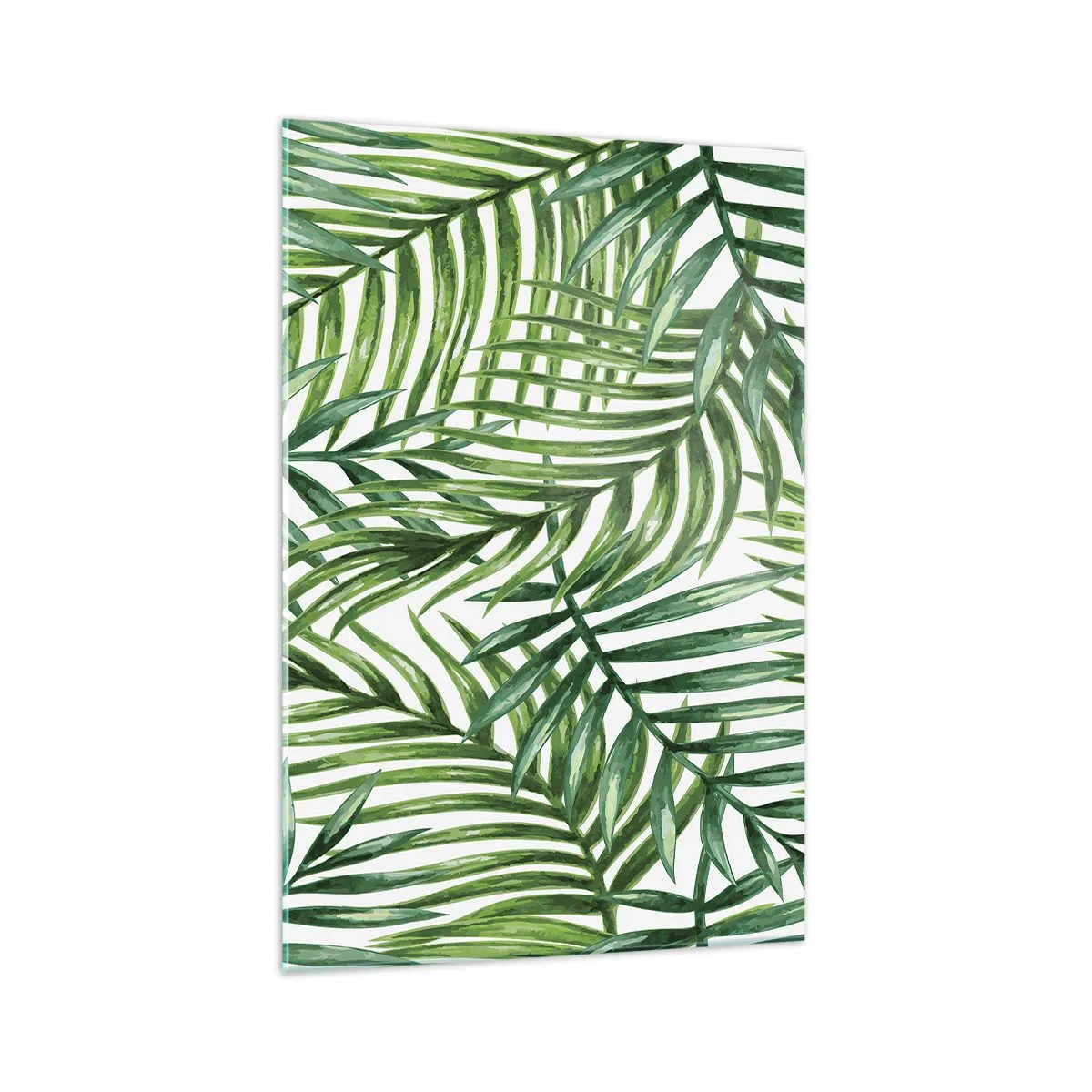Impression sur verre - Image sur verre - Feuilles de palmier tropicales vertes sur fond clair - 70x100cm - Sous la canopée verte - Décoration murale moderne pour le salon et la chambre ARTTOR