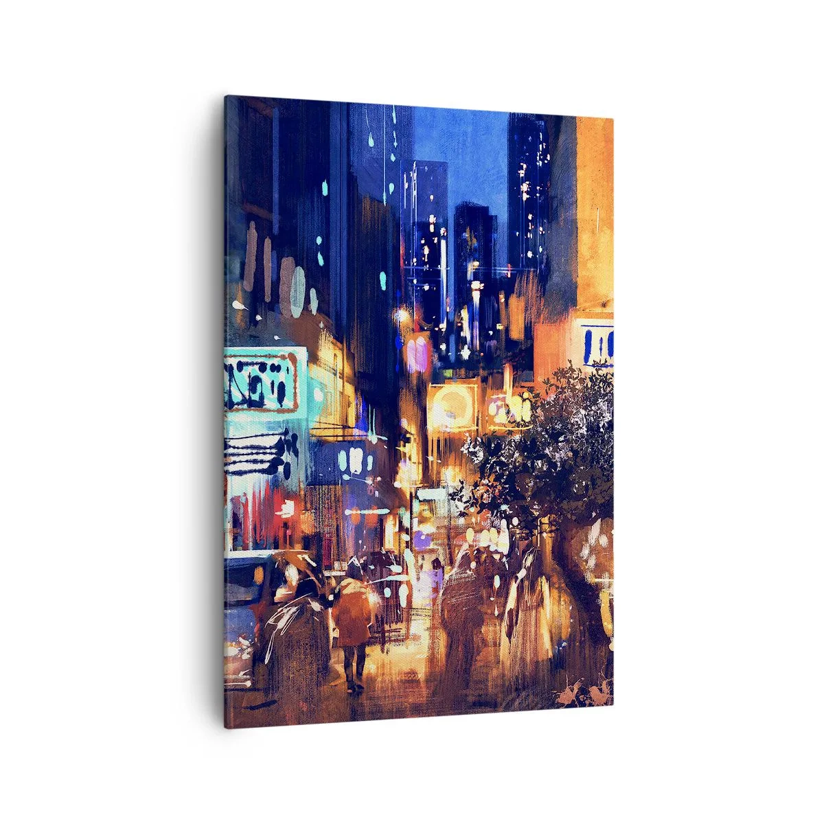 Impression sur toile - Image sur toile - Paysage urbain du soir dans le style impressionniste - 70x100cm - Et la ville ne dort pas - Décoration murale moderne pour le salon et la chambre ARTTOR