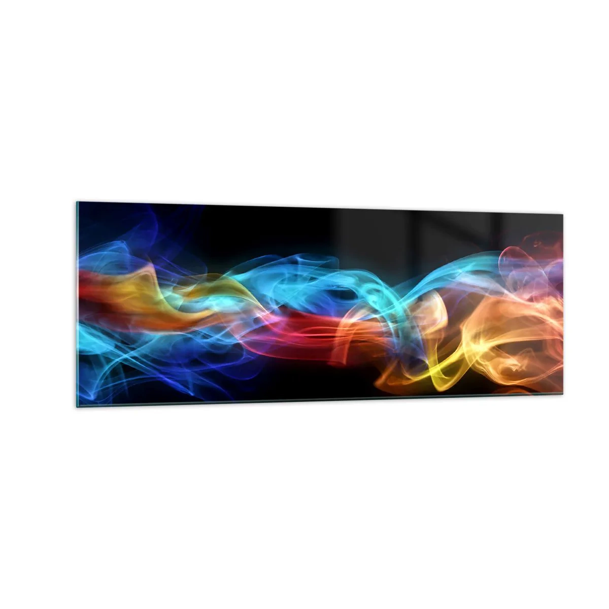 Impression sur verre - Image sur verre - Fumée colorée sur fond noir - 140x50cm - Danse arc-en-ciel du brouillard - Décoration murale moderne pour le salon et la chambre ARTTOR