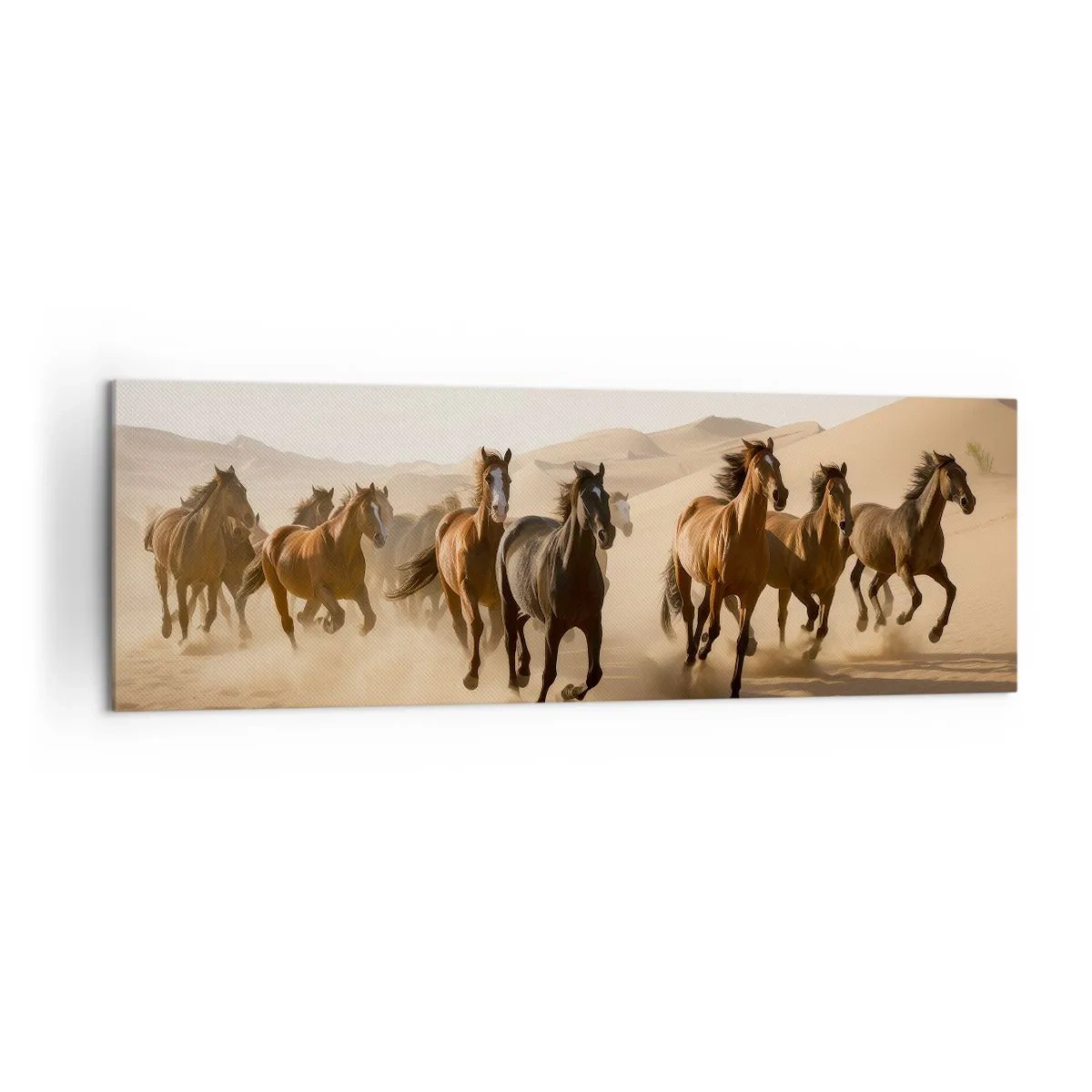 Impression sur toile - Image sur toile - Chevaux au galop sur fond de désert - 160x50cm - Libre comme le vent - Décoration murale moderne pour le salon et la chambre ARTTOR