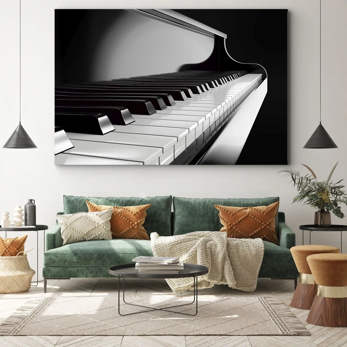 Impression sur toile - Image sur toile - Touches de piano dans une élégante photo en noir et blanc - 70x50cm - Harmonie des formes et des couleurs - Décoration murale moderne pour le salon et la chambre ARTTOR