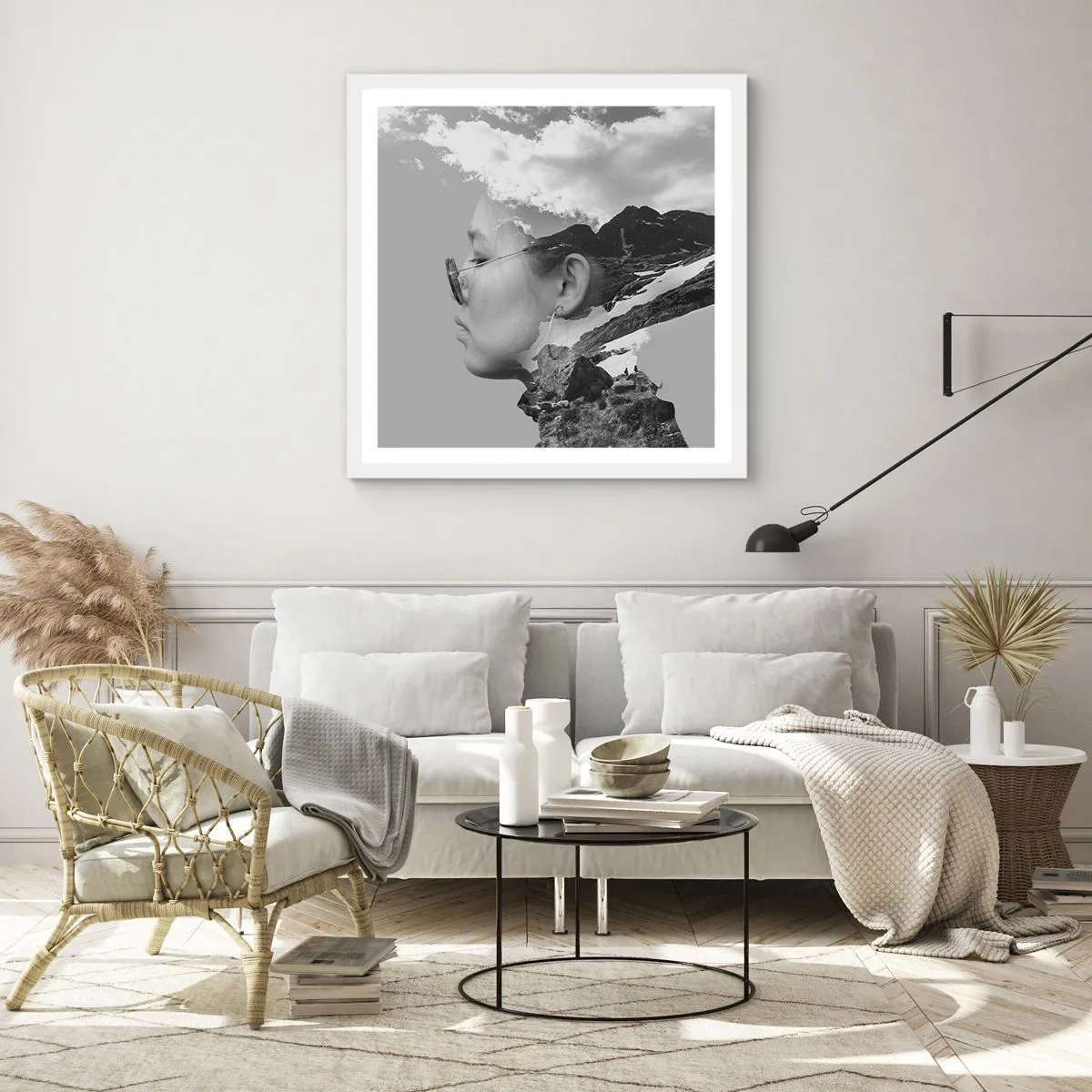 Affiche dans un cadre blanc - Poster - Portrait de montagnes et nuages - 50x50 cm