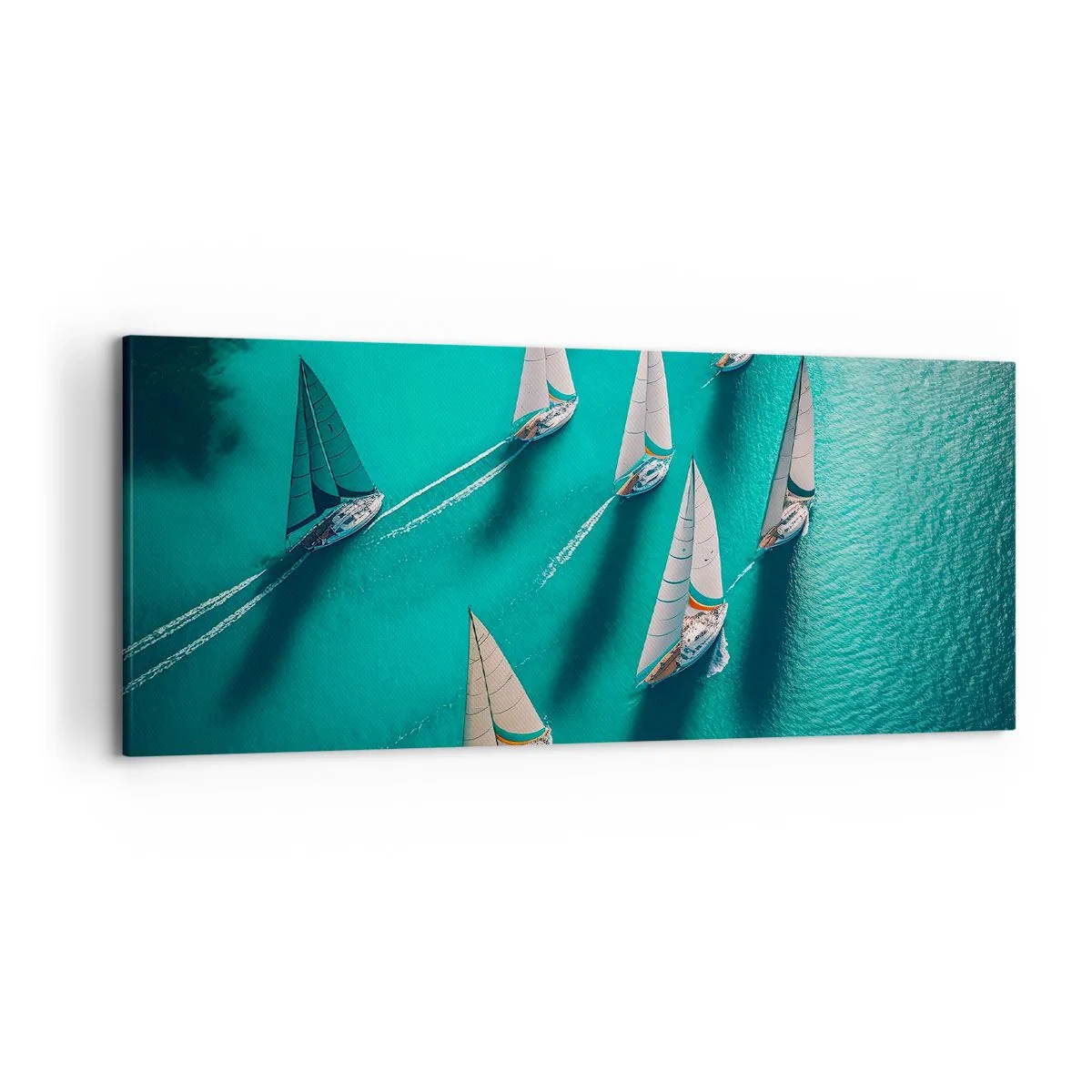 Impression sur toile - Image sur toile - Yachts sur l'eau turquoise en mouvement dynamique - 120x50cm - Dans une compétition avec le vent - Décoration murale moderne pour le salon et la chambre ARTTOR