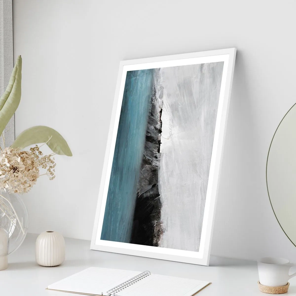 Affiche dans un cadre blanc - Poster - Eau – terre : choc des éléments - 30x40 cm