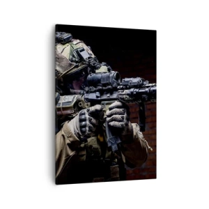 Impression sur toile - Image sur toile - Un soldat en équipement complet avec un fusil - 50x70cm - Meurtrier efficace - Décoration murale moderne pour le salon et la chambre ARTTOR