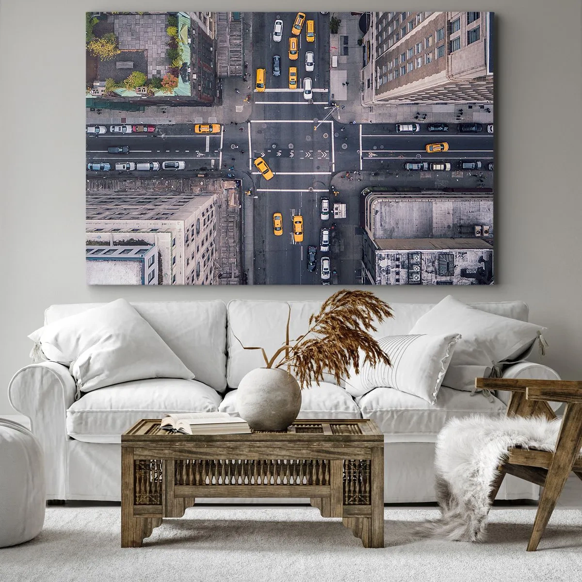 Impression sur toile - Image sur toile - Vue aérienne d'une rue animée de la ville - 70x50cm - Un choix simple - Décoration murale moderne pour le salon et la chambre ARTTOR