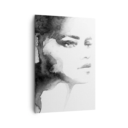 Impression sur toile - Image sur toile - Un portrait subtil d'une femme dans des tons de noir et blanc - 70x100cm - Fait de mystère et de brouillard - Décoration murale moderne pour le salon et la chambre ARTTOR