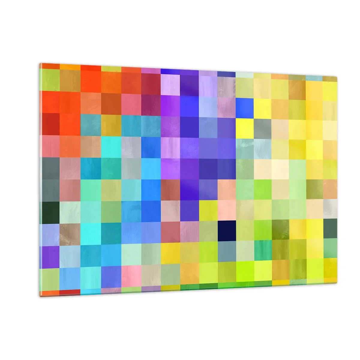 Impression sur verre - Image sur verre - Blocs géométriques colorés dans des tons vifs et vibrants - 120x80cm - Tous différents, tous égaux - Décoration murale moderne pour le salon et la chambre ARTTOR