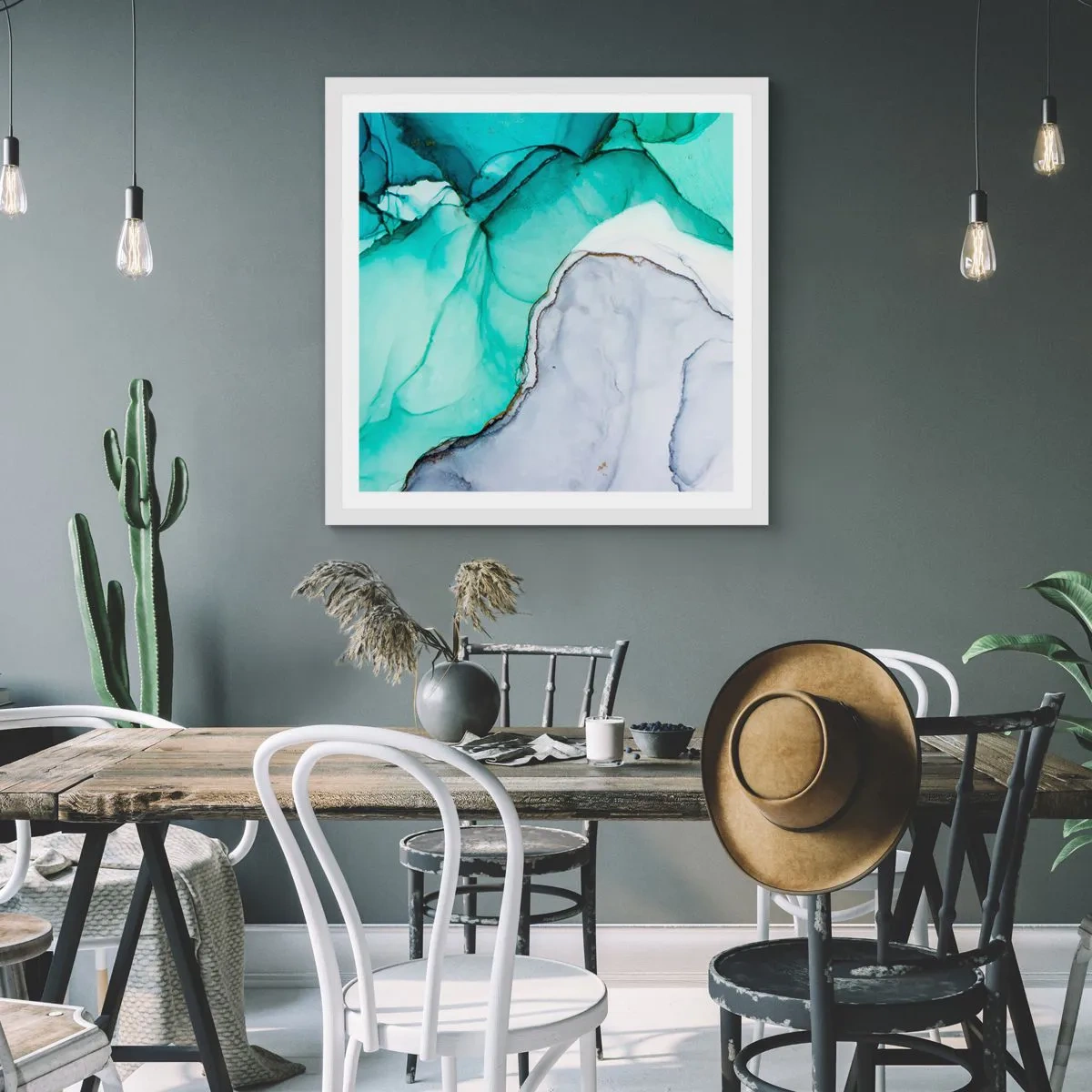 Affiche dans un cadre blanc - Poster - Étude de turquoise - 30x30 cm