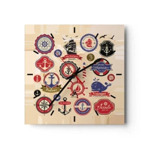 Horloge murale - Pendule murale - Une collection de graphiques et de symboles nautiques sur fond clair - 30x30cm - La fraternité de la voile - Décoration murale moderne pour le salon et la chambre ARTTOR