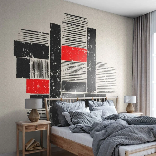 Papier Peint Photo Standard Eco - En rouge et noir - Abstraction, Art moderne, Industriel - 350x256 cm