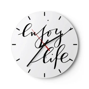 Horloge murale - Pendule murale - Une horloge blanche avec l'inscription noire Enjoy Life sur un fond minimaliste. - 30x30cm - Rien à ajouter.... - Décoration murale moderne pour le salon, la cuisine et la chambre ARTTOR