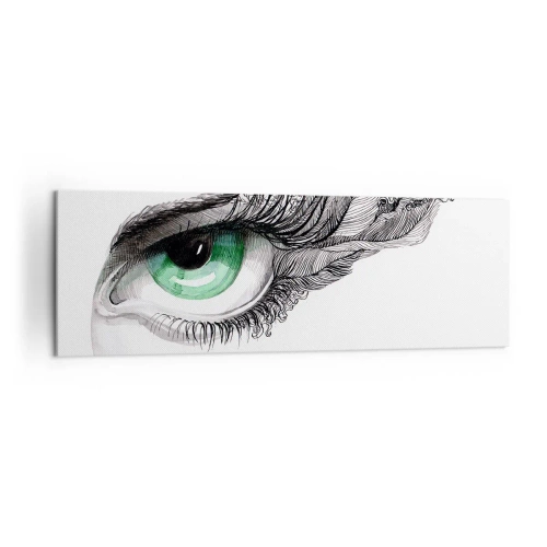 Impression sur toile - Image sur toile - Œil artistique avec iris vert et détails de dessin - 160x50cm - Belle et prête à l'attaque - Décoration murale moderne pour le salon et la chambre ARTTOR