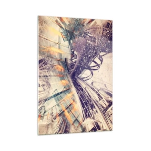 Impression sur verre - Image sur verre - Composition abstraite avec des lignes et des couleurs dynamiques - 50x70cm - En grande hâte - Décoration murale moderne pour le salon et la chambre ARTTOR
