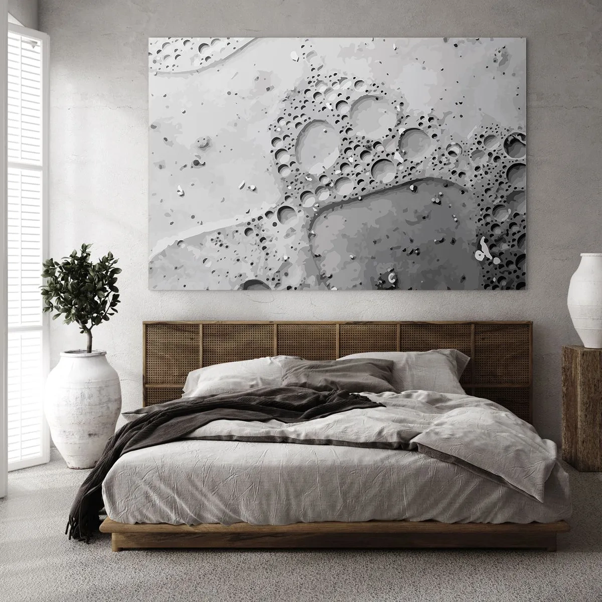 Impression sur verre - Image sur verre - Motif de bulles abstrait sur la surface dans des tons de gris - 120x80cm - Sentier de mousse - Décoration murale moderne pour le salon et la chambre ARTTOR