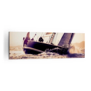 Impression sur toile - Image sur toile - Un yacht sur une mer agitée à la lumière du soleil couchant - 160x50cm - Navigue, marin - Décoration murale moderne pour le salon et la chambre ARTTOR
