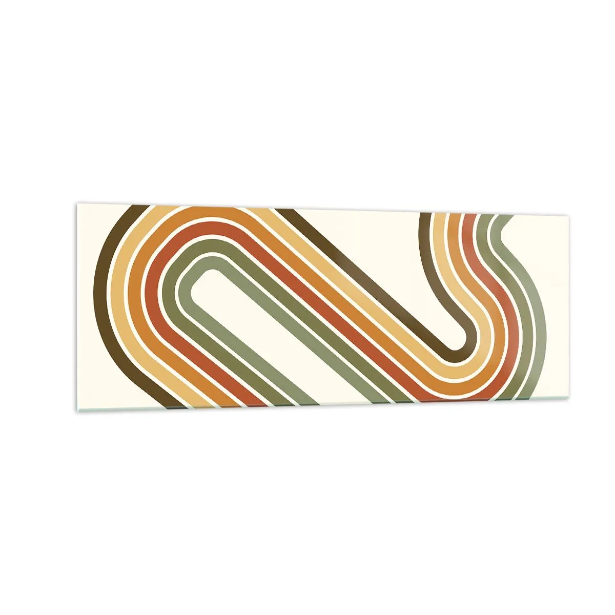 Impression sur verre - Image sur verre - Motif géométrique dans les tons de vert, orange et beige sur fond clair - 140x50cm - En zig zag vers le but - Décoration murale moderne pour le salon et la chambre ARTTOR