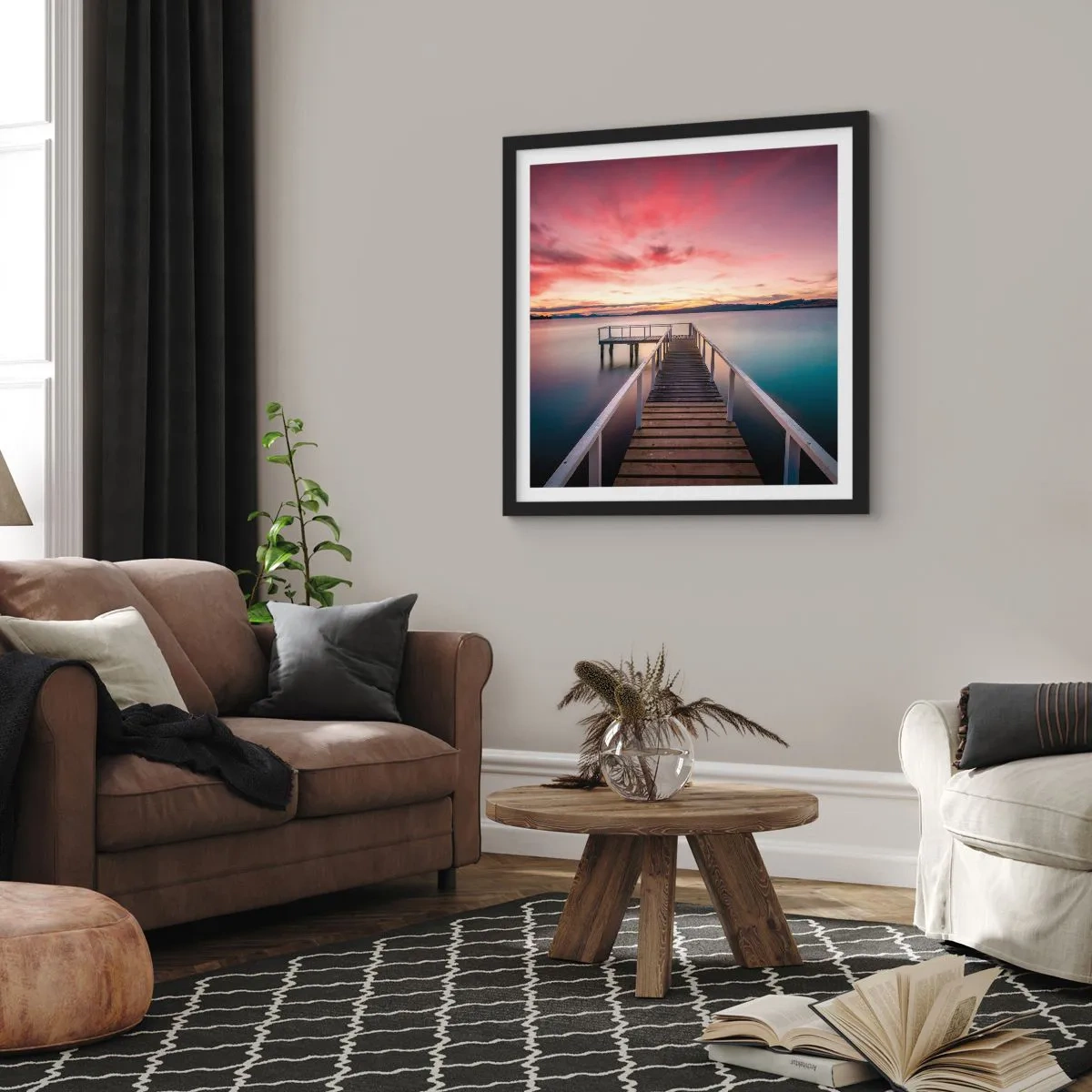 Affiche dans un cadre noir - Poster - La douce flamme du soir - 40x40 cm