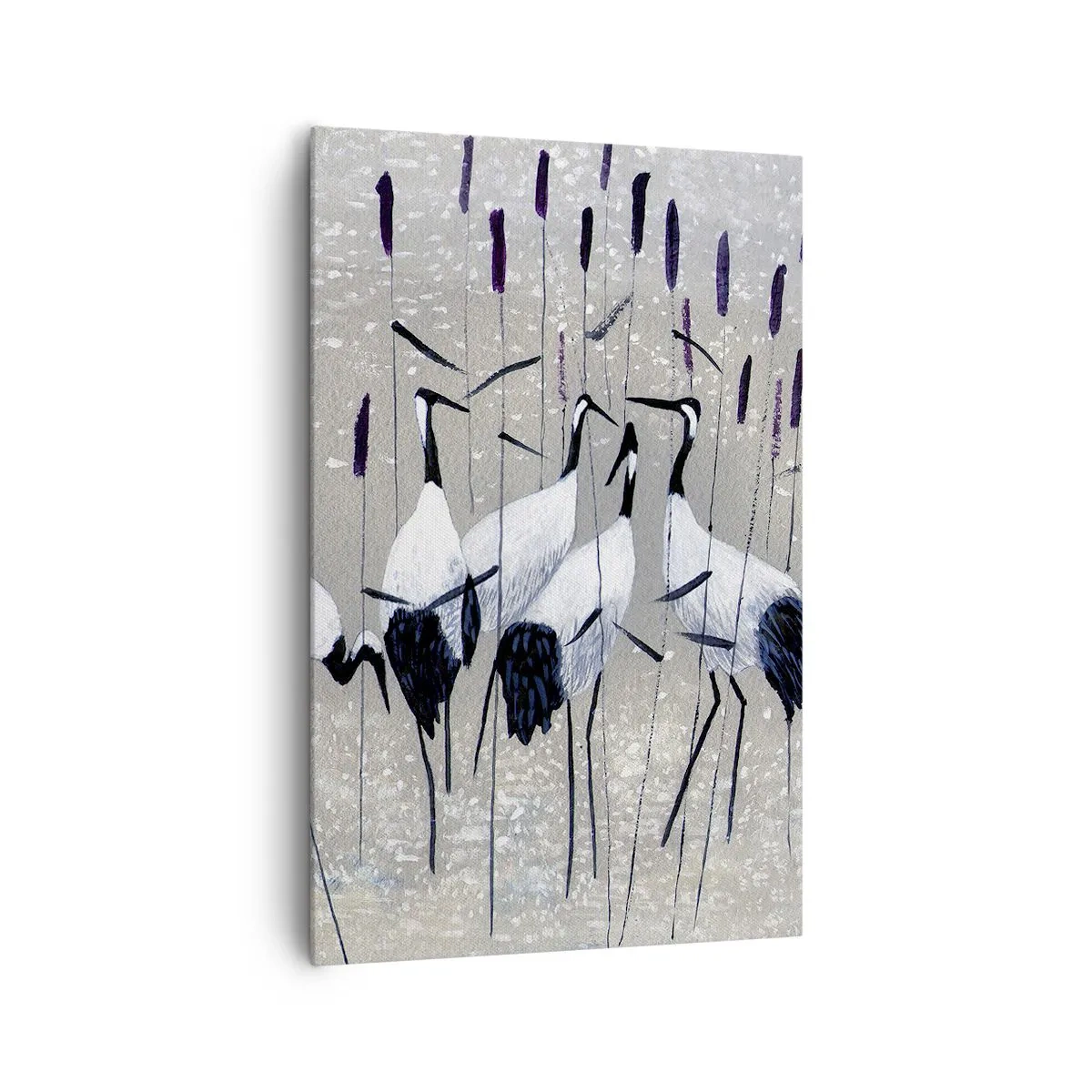 Impression sur toile - Image sur toile - Hérons dans l'herbe sur un fond paisible - 80x120cm - Parmi les siens - Décoration murale moderne pour le salon et la chambre ARTTOR