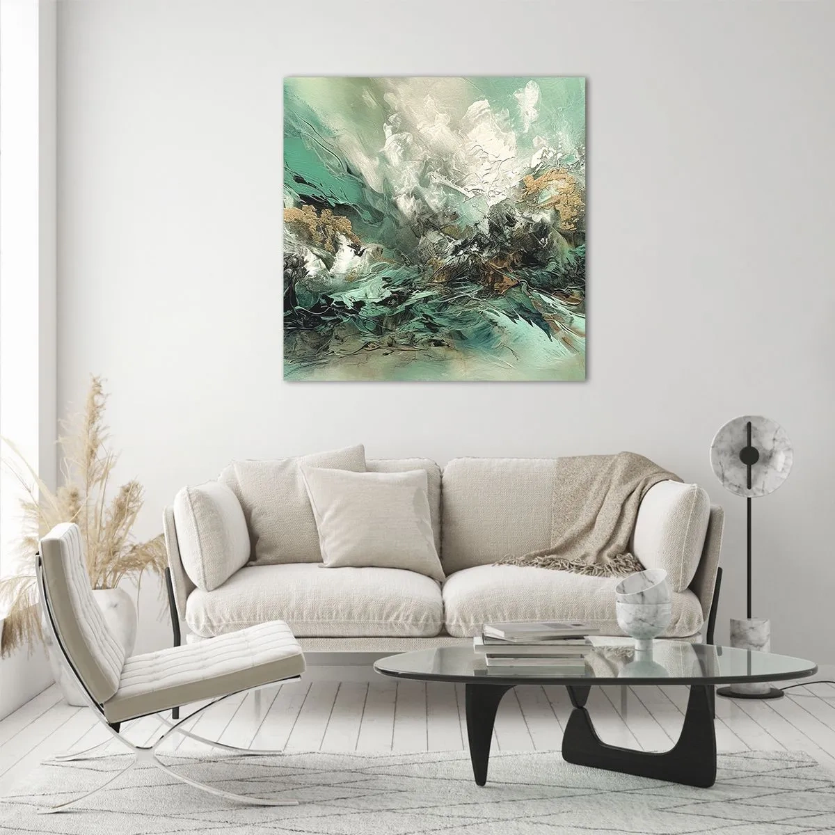 Impression sur verre - Image sur verre - Ressac émeraude et noir - 40x40 cm
