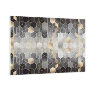 Impression sur verre - Image sur verre - Motif géométrique d'hexagones en lignes dorées - 120x80cm - Composition de diamants - Décoration murale moderne pour le salon et la chambre ARTTOR