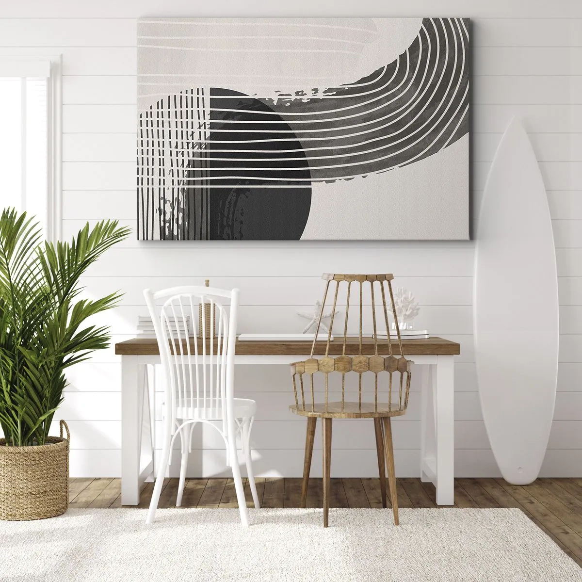 Impression sur toile - Image sur toile - Motif abstrait avec des lignes et des formes géométriques - 100x70cm - Aller et retour - Décoration murale moderne pour le salon et la chambre ARTTOR