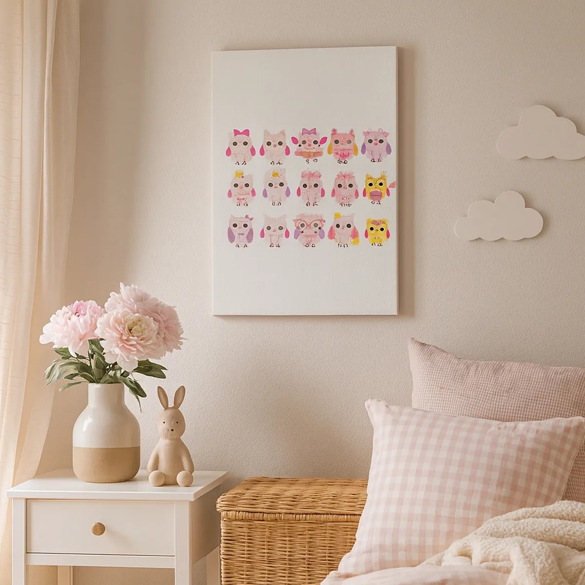 Impression sur toile - Image sur toile - Hiboux mignons aux couleurs pastel - 50x70cm - L'un est plus doux que l'autre - Décoration murale moderne pour le salon et la chambre ARTTOR