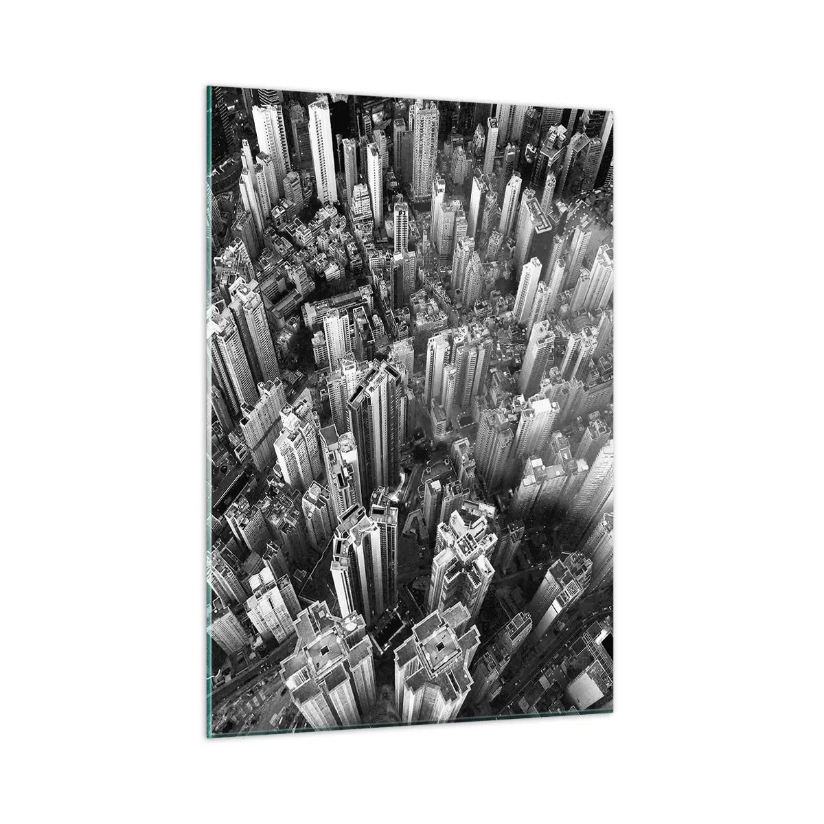 Impression sur verre - Image sur verre - Vue aérienne de la ville en noir et blanc - 50x70cm - Toujours de plus en plus haut - Décoration murale moderne pour le salon et la chambre ARTTOR