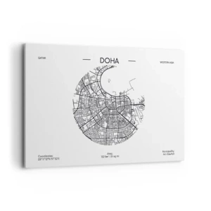 Impression sur toile - Image sur toile - Une carte minimaliste de Doha en noir et blanc avec des détails précis. - 120x80cm - Anatomie de Doha - Décoration murale moderne pour le salon et la chambre ARTTOR