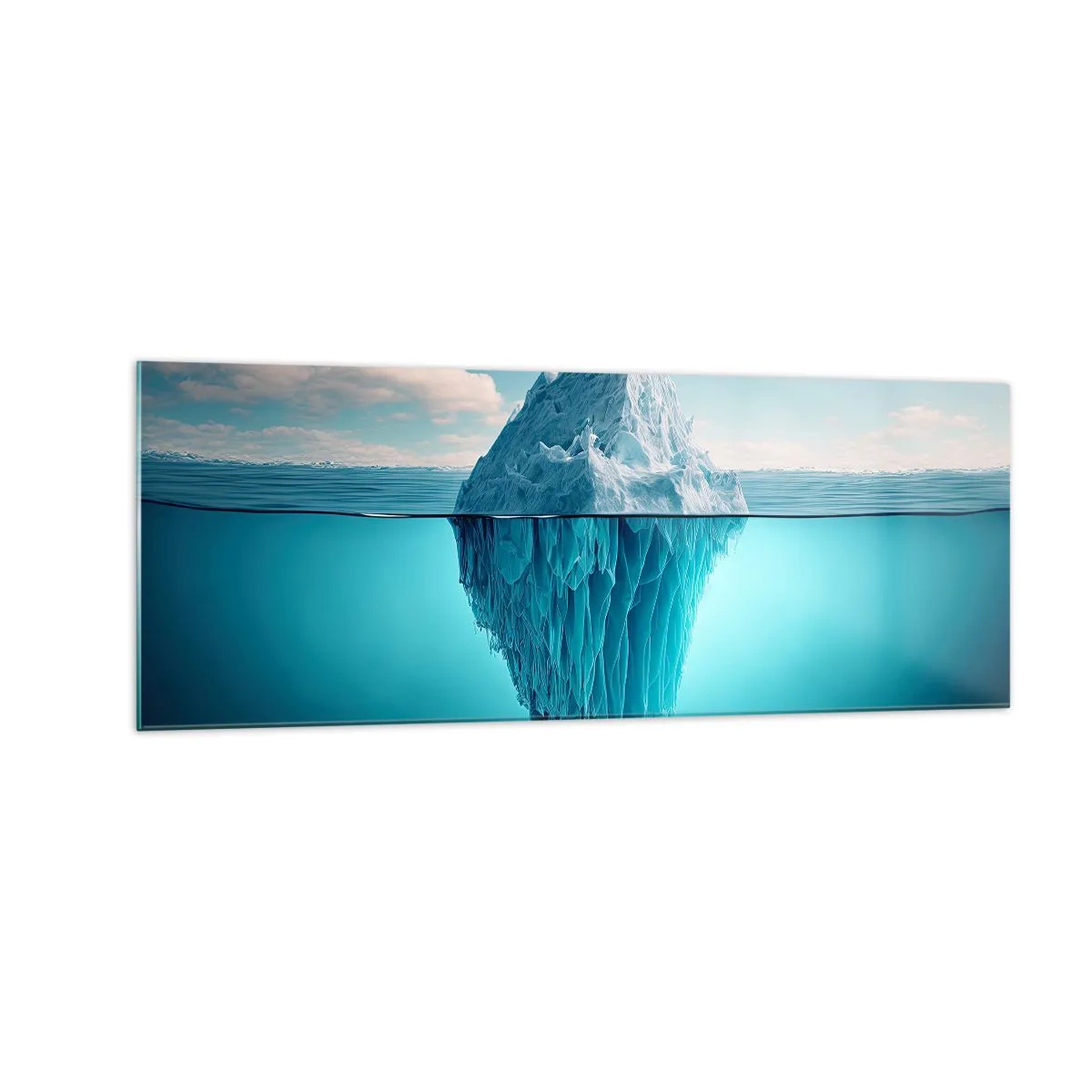 Impression sur verre - Image sur verre - Un iceberg visible au-dessus et au-dessous de la surface de l'eau - 140x50cm - Reine de Glace - Décoration murale moderne pour le salon et la chambre ARTTOR