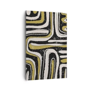 Impression sur toile - Image sur toile - Motif abstrait en noir, blanc et or - 80x120cm - Composition : routes et ruelles - Décoration murale moderne pour le salon et la chambre ARTTOR