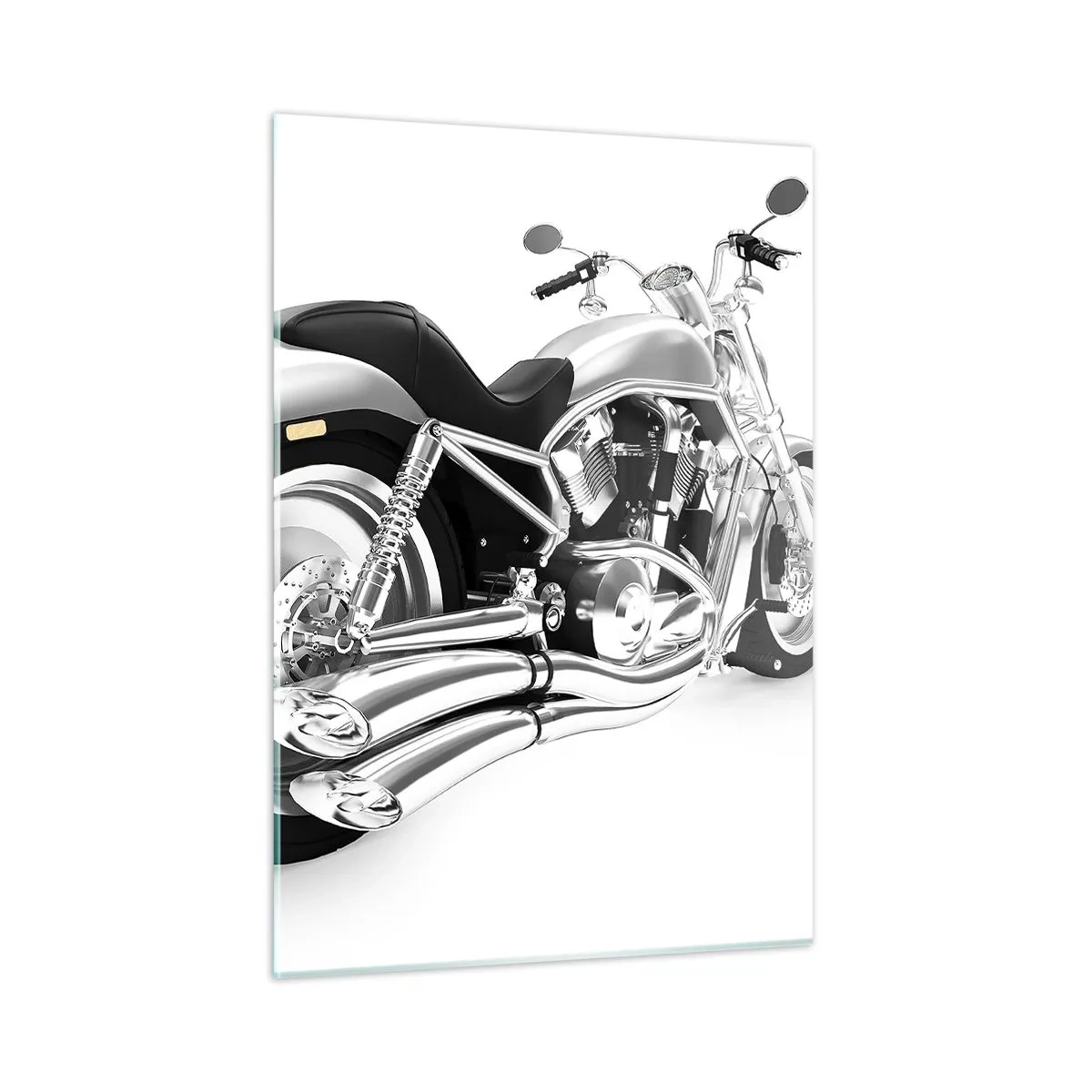 Impression sur verre - Image sur verre - Une moto chromée de style moderne sur fond blanc - 50x70cm - Rêve de collectionneur - Décoration murale moderne pour le salon et la chambre ARTTOR