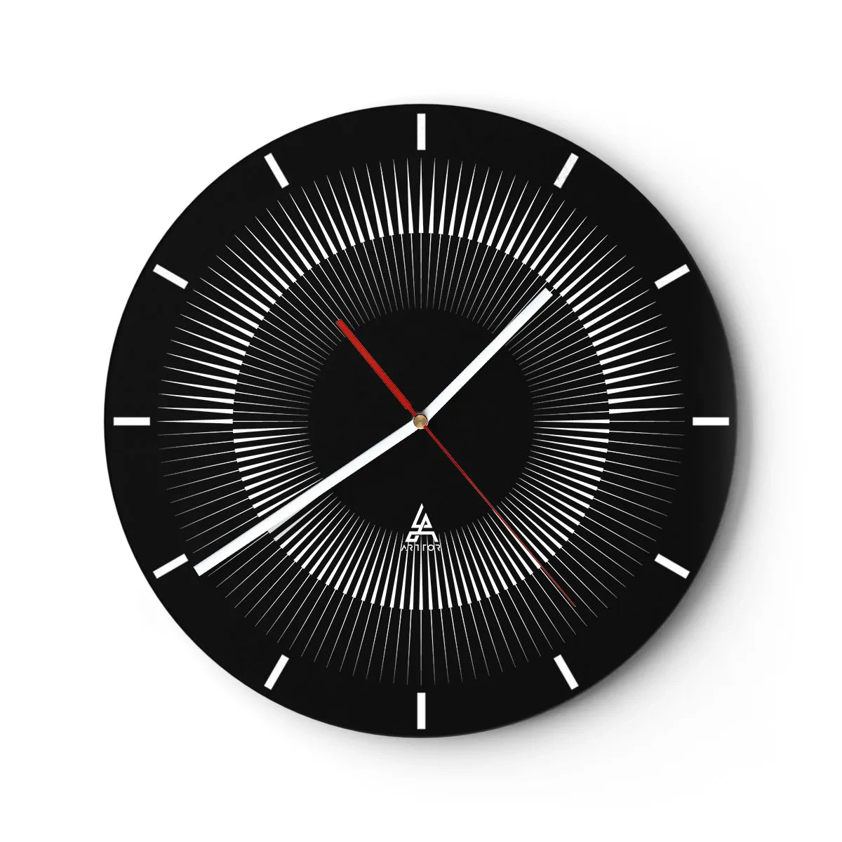 Horloge murale - Pendule murale - Fond noir avec un motif rayonnant en forme de disque solaire - 30x30cm - Soleil noir - Décoration murale moderne pour le salon, la cuisine et la chambre ARTTOR
