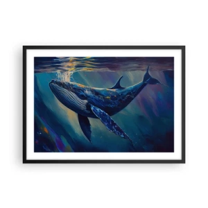Affiche dans un cadre noir - Poster - Une baleine dans les profondeurs de l'océan aux couleurs lumineuses - 70x50cm - Bienvenue dans mon monde - Décoration murale moderne pour le salon et la chambre ARTTOR