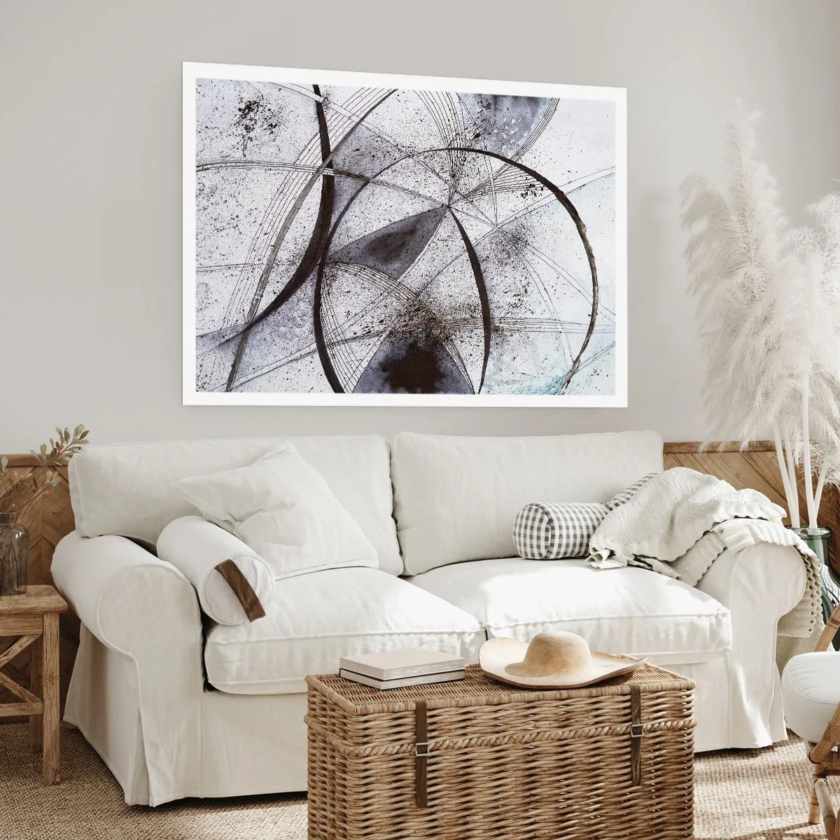 Affiche - Poster - Lignes et formes abstraites dans des tons de gris et de noir - 100x70cm - Fantaisie futuriste - Décoration murale moderne pour le salon et la chambre ARTTOR