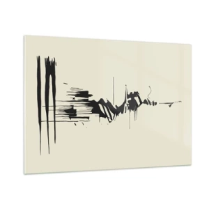 Impression sur verre - Image sur verre - Lignes et taches dynamiques noires sur fond clair dans un style abstrait. - 100x70cm - Abstraction hâtive - Décoration murale moderne pour le salon et la chambre ARTTOR