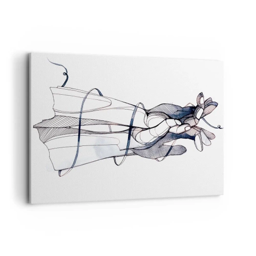 Impression sur toile - Image sur toile - Un dessin subtil d'une main avec une fleur délicate - 100x70cm - Étude du touché - Décoration murale moderne pour le salon et la chambre ARTTOR