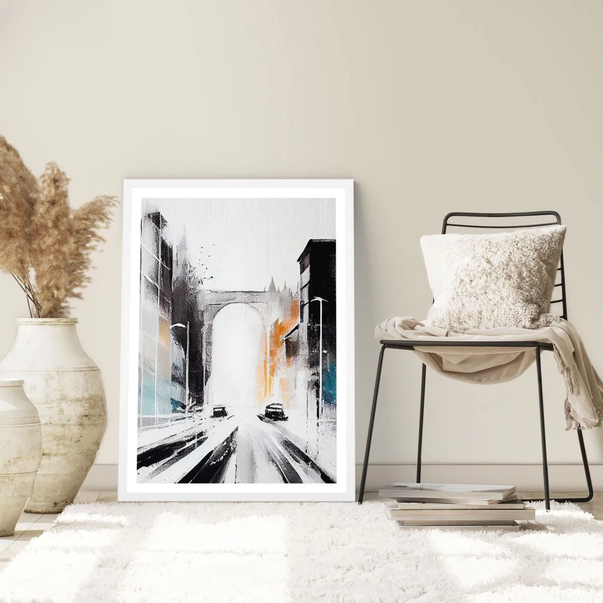 Affiche dans un cadre blanc - Poster - Étude de ville : architecture et mouvement - 70x100 cm