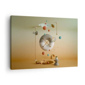 Impression sur toile - Image sur toile - Figures géométriques aux couleurs pastel dans un arrangement surréaliste - 70x50cm - Tout peut arriver - Décoration murale moderne pour le salon et la chambre ARTTOR