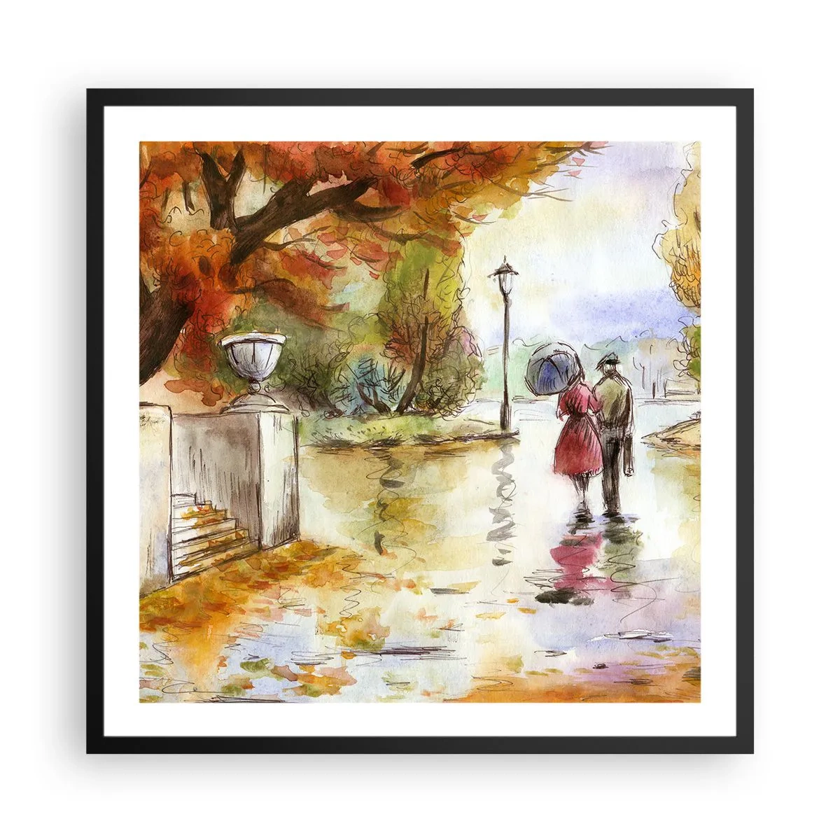 Affiche dans un cadre noir - Poster - Automne romantique dans le parc - 60x60 cm