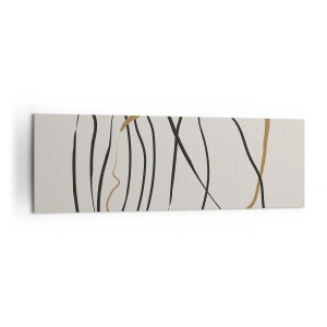 Impression sur toile - Image sur toile - Lignes artistiques en noir et or sur fond clair - 160x50cm - Composition – danse en boucle - Décoration murale moderne pour le salon et la chambre ARTTOR