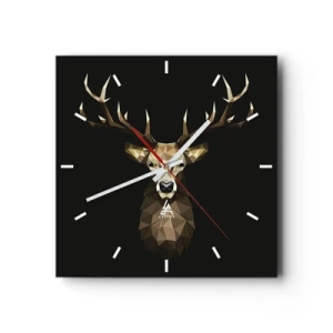 Horloge murale - Pendule murale - Cerf polygonal géométrique sur fond noir - 30x30cm - Cerf cubique - Décoration murale moderne pour le salon et la chambre ARTTOR