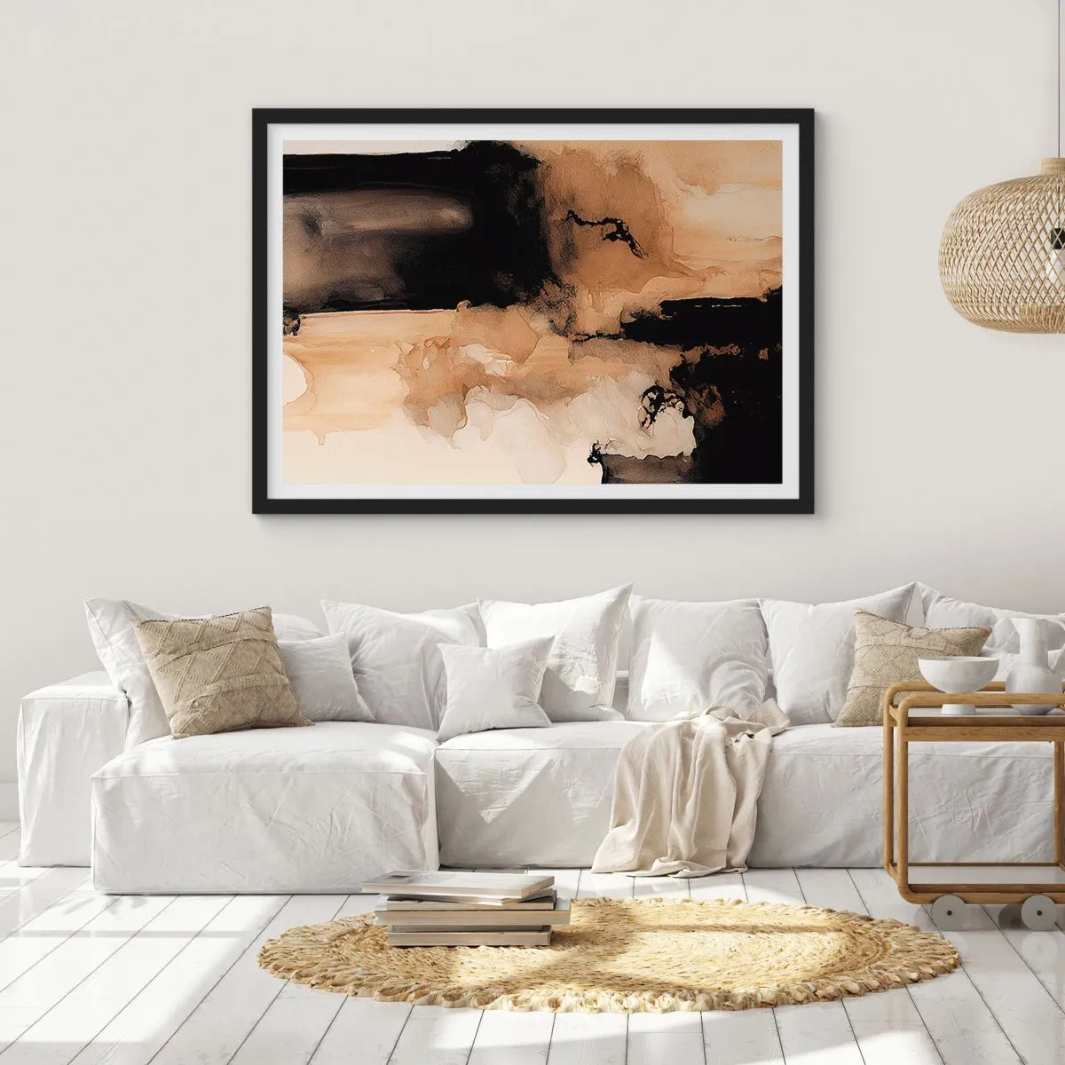 Affiche dans un cadre noir - Poster - Composition abstraite dans les tons de marron et de noir - 70x50cm - Une abstraction intrigante - Décoration murale moderne pour le salon et la chambre ARTTOR